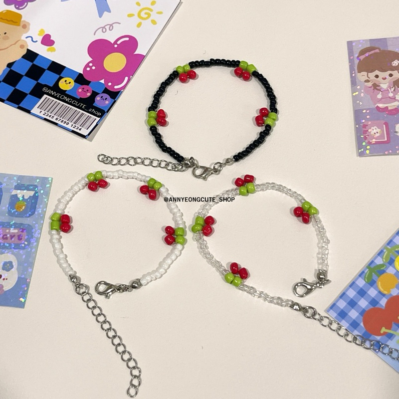 พร้อมส่ง สร้อยข้อมือลูกปัด เชอร์รี่ น่ารักๆ สไตล์เกาหลี