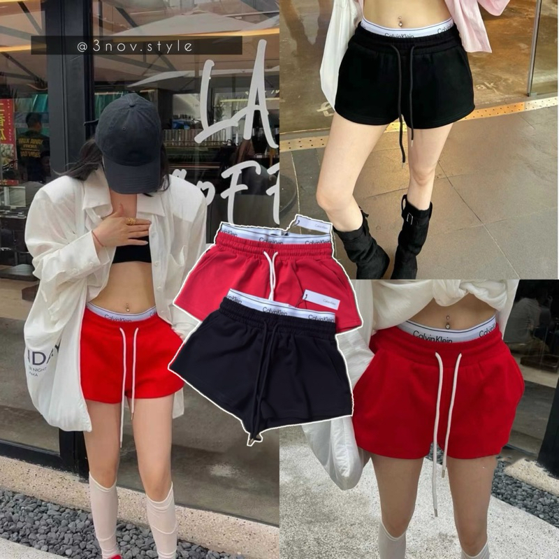 พร้อมส่ง กางเกงวอร์มขาสั้น ขอบยางยืดสกรีนลายโลโก้แบรนด์ สวยแพง