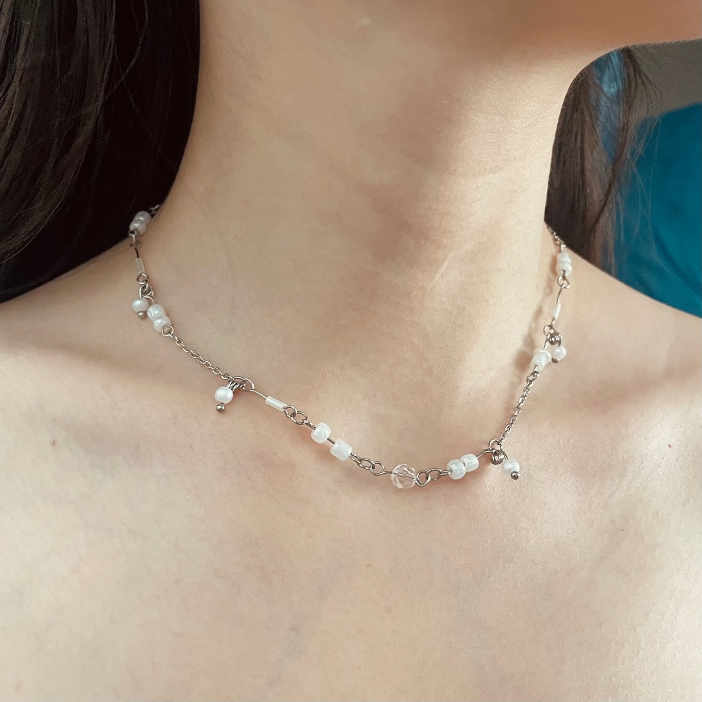 (พร้อมส่ง) TMT Seed Pearl Necklace สร้อยคอ handmade มุก สีขาว อะไหล่เงิน