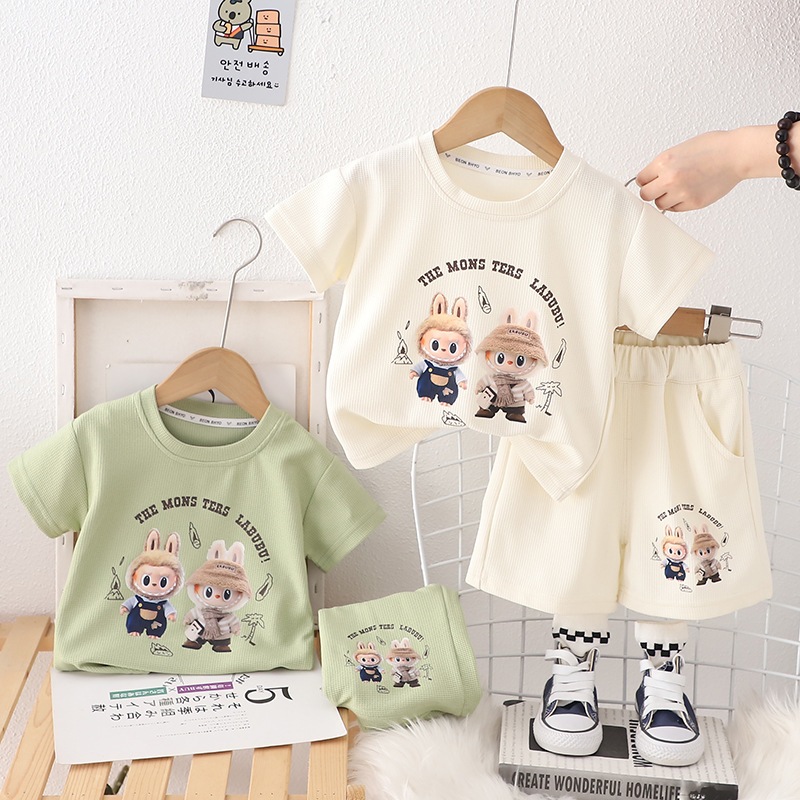 1-11 ปี เสื้อเด็ก ชุดเซตลาบูบู้ เซ็ตเสื้อคอกลม+กางเกงขาสั้นลายลาบูบู้ ชุดเซ็ตแฟชั่นเด็ก เซ็ต2ชิ้น