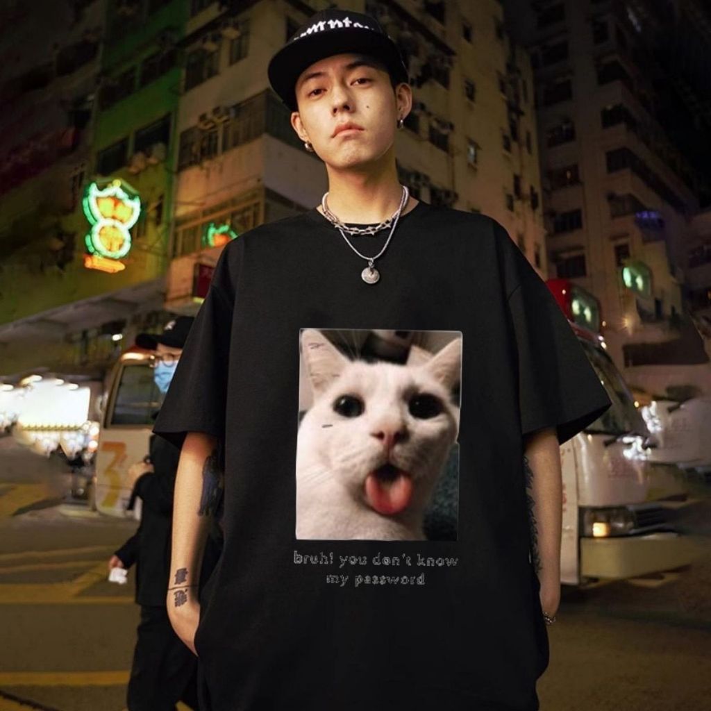 cotton (S-4XL) เสื้อยืดคอกลม แขนสั้น ผ้าคอตตอน สกรีนลายหน้าแมว ใส่ได้ทุกเพศ สินค้าพร้อมส่งในไทย COD