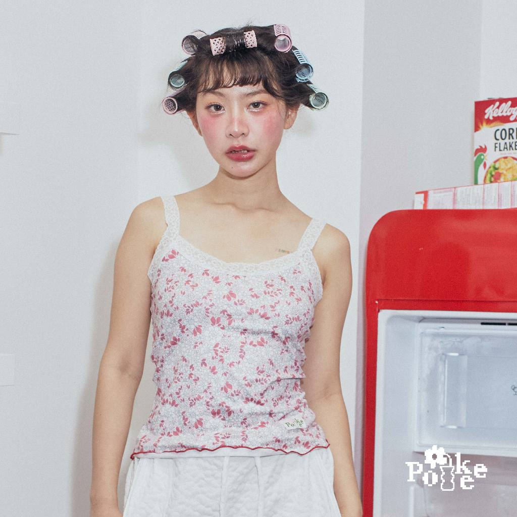POKEE | LACE FRILL TOP เสื้อสายลูกไม้ พิมพ์ลายดอกไม้สไตล์โพกี้! (5 color)