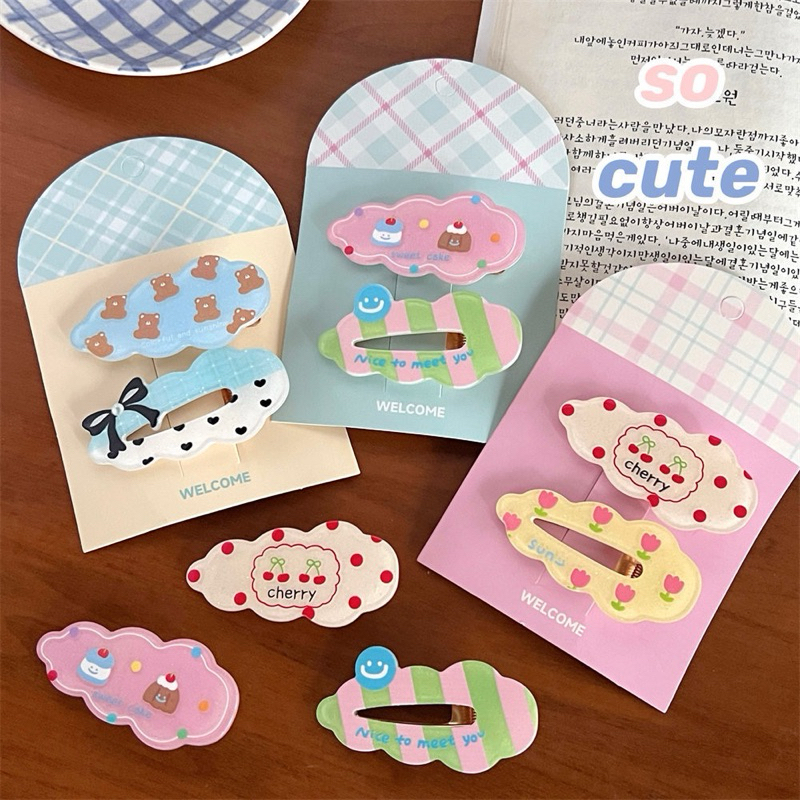 Cute 295 กิ๊บติดผม กิ๊บหนีบผมลายการ์ตูนหมี เชอรี่ 2 ชิ้น/แพ็ค