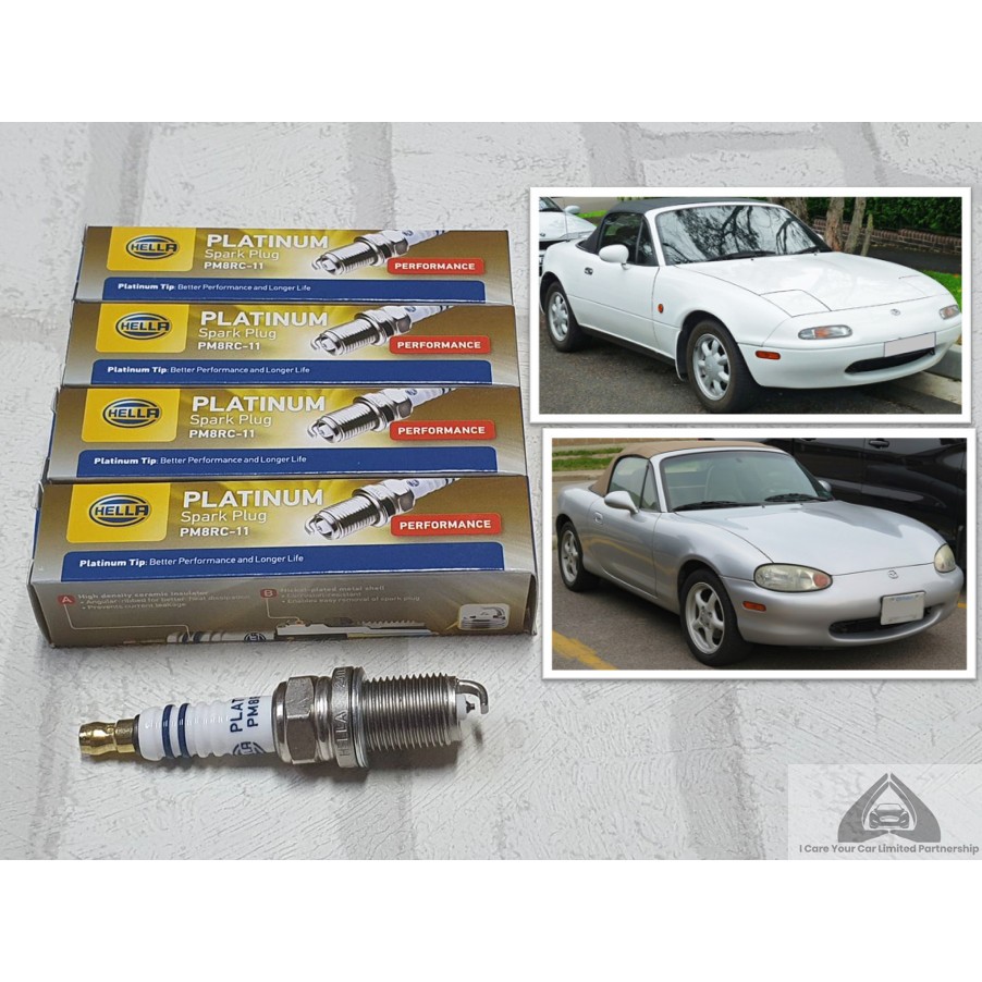 หัวเทียน แพลทตินัม Mazda MX5 NA , NB ชุด 4 หัว ระยะใช้งาน 60000 กม : Hella PM8RC-11