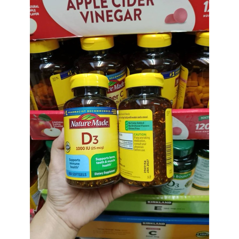 Nature made Vitamin D3 25 mcg (1000 IU) 650เม็ด