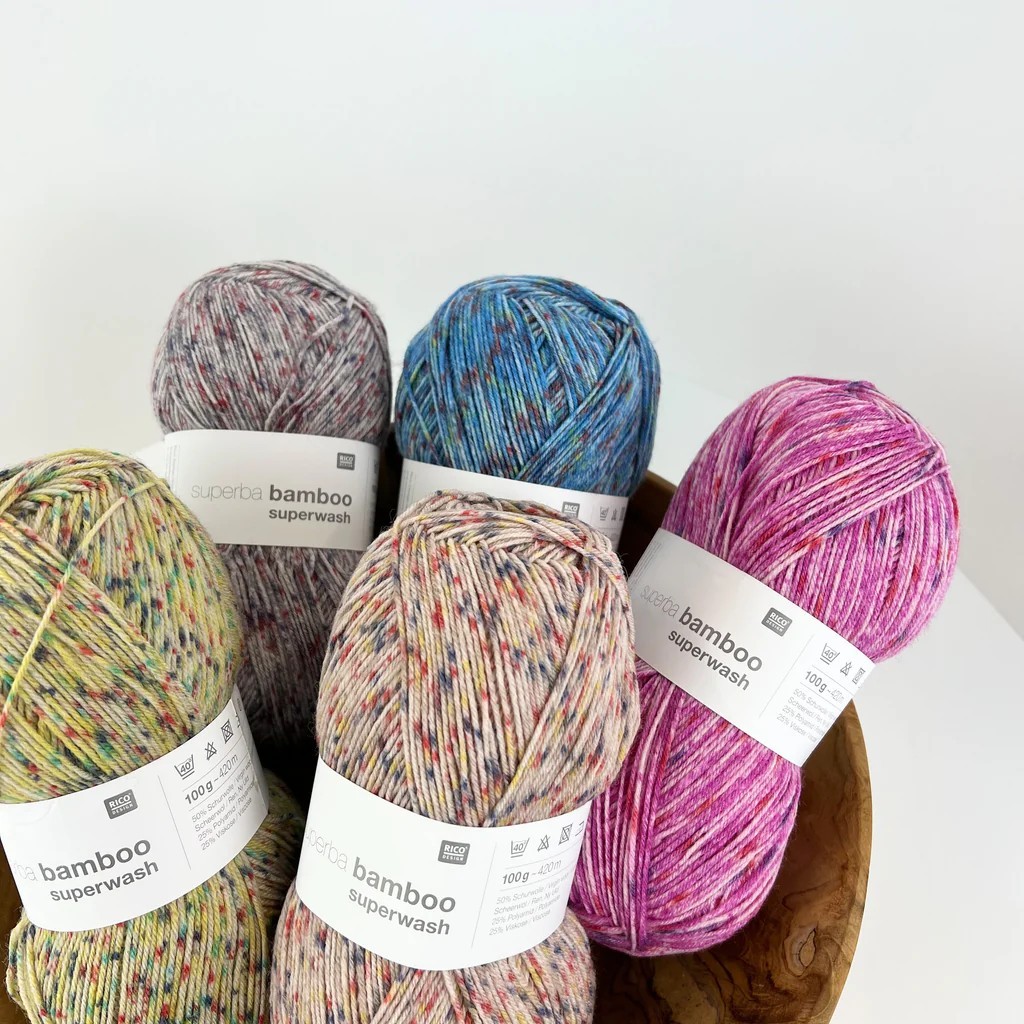 Rico Sock Superba Bamboo Superwash ไหมสีเหลือบ ถักถุงเท้า ขนาด 100 กรัม ผลิตอิตาลี (383894)