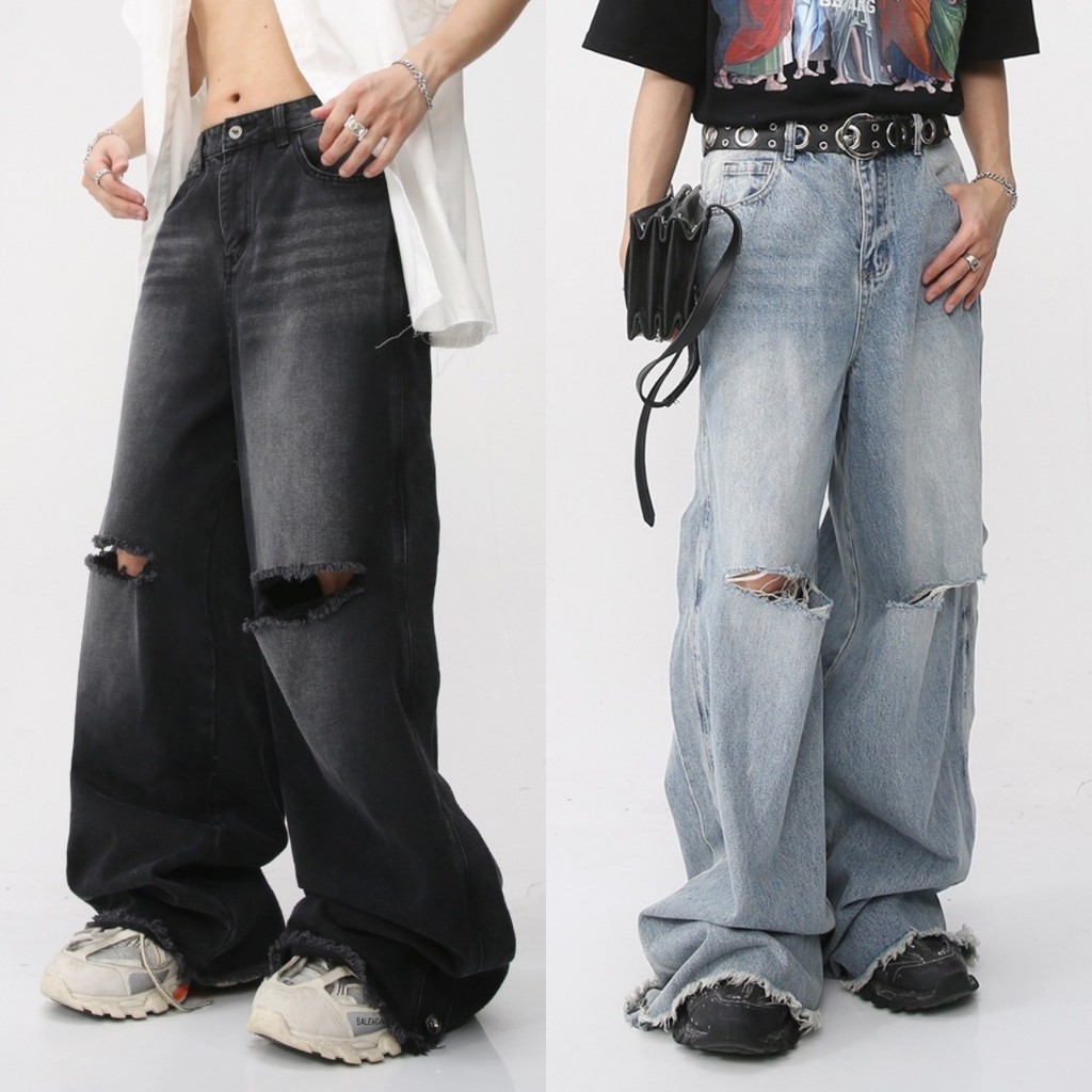 IBB BOBBY BAGGY JEANS กางเกงยีนส์ขากระบอกใหญ่แต่งกระดุมปลายขา