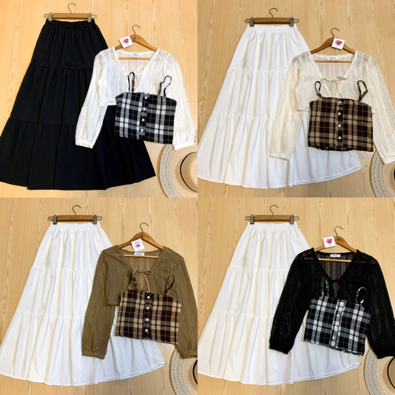 LILY เซ็ต 3 ชิ้น[สายเดี่ยว+เสื้อคลุม+กระโปรง]มีให้เลือกถึง 10+ แบบ