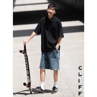 CLIFF เสื้อโปโลผู้ชาย แฟชั่นคอปกแขนสั้น สีล้วนแมทช์ลุคง่าย การออกแบบกระเป๋าหน้าอก ชุดคู่รัก