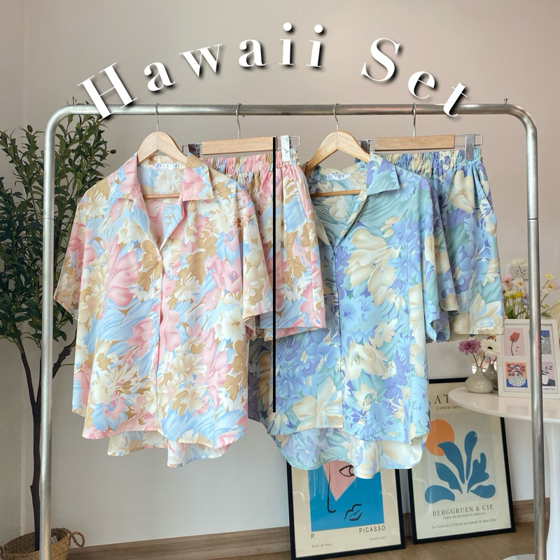 PYCK CLOTHING 🌸 HAWAII SET พลัสไซส์มาแล้ว!! ชุดเซ็ท เซตเสื้อฮาวาย กางเกงขาสั้น ลายน่ารัก ผ้าใส่สบาย สาวอวบอก 50 ใส่ได้✨