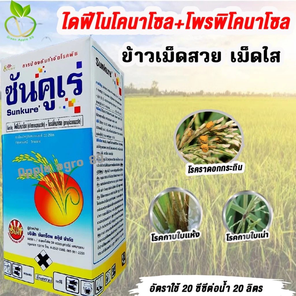 ซันคูเร่ ไดฟีโนโคนาโซล+โพรพิโคนาโซล ขนาด 1 ลิตร สารเดียวกับอามูเร่ ป้องกันโรคเมล็ดด่าง ราดอกกระถิน ไดฟีโน่ ไดฟีโคนาโซล
