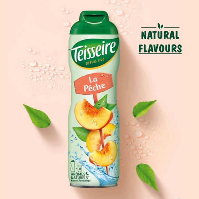 Teisseire PEACH Syrup ไซรัปเข้มข้นเตสแซร์รสพีช น้ำหวานเข้มข้นรสพีช Teisseire syrup ไซรัปพีช จากฝรั่งเศส 600 ml. Peach