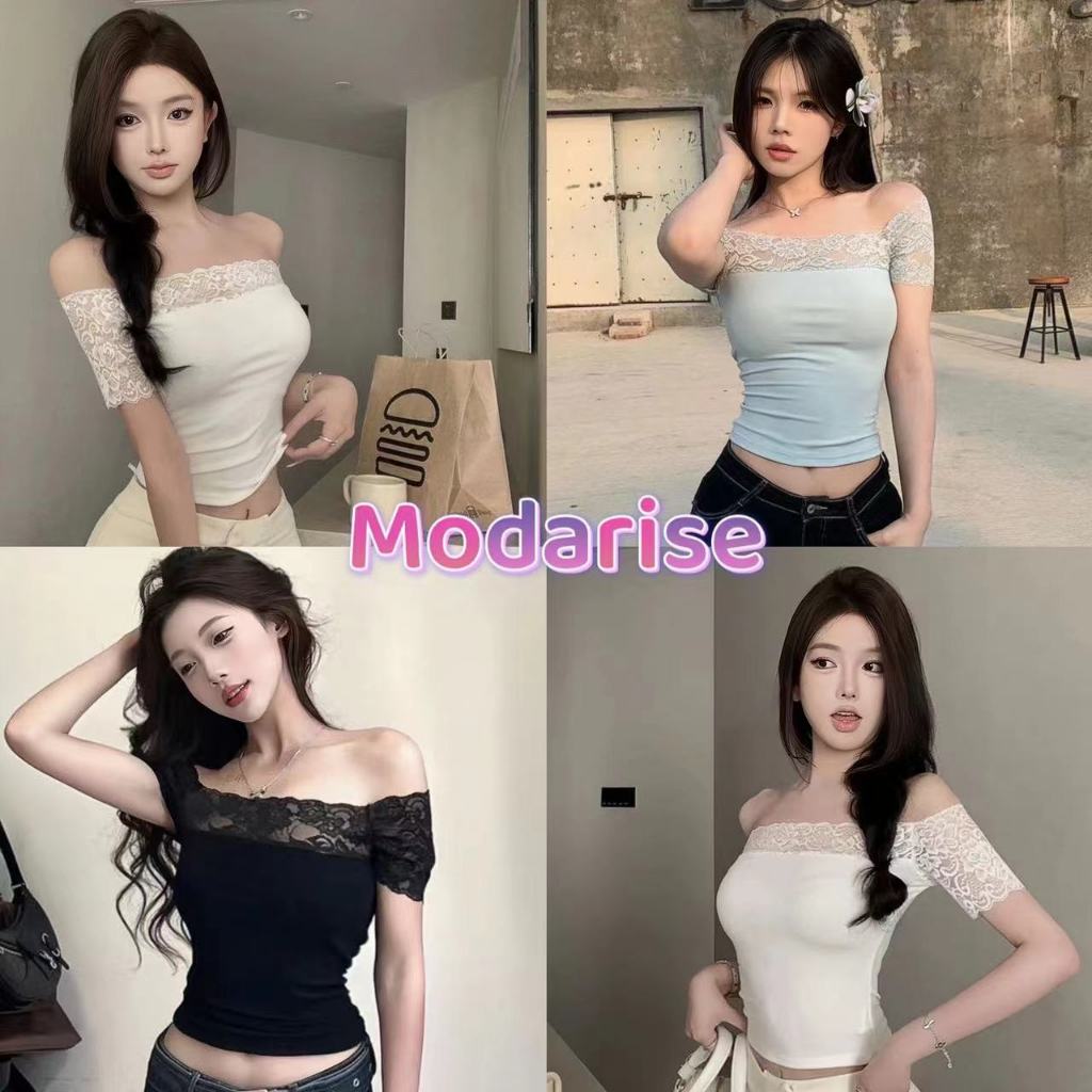Modarise พร้อมส่ง เสื้อปาดไหล่เดียว เก๋ไก๋ เรียบง่าย ไม่ซ้ำใคร สีทึบ