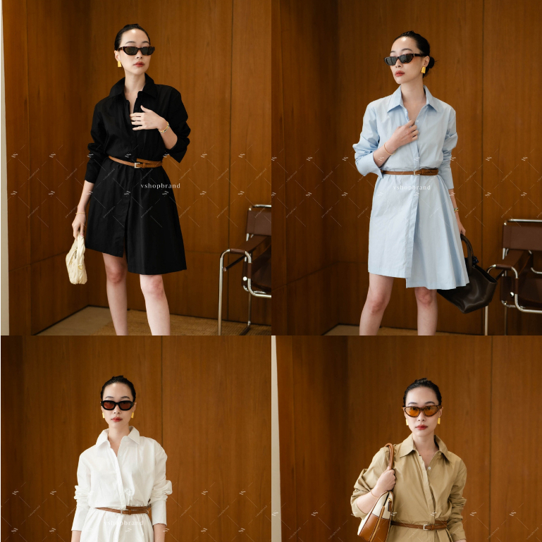 พร้อมส่ง มินิเดรสเชิ้ตแขนยาวเข็มขัดเอว งานป้าย vshopbrand