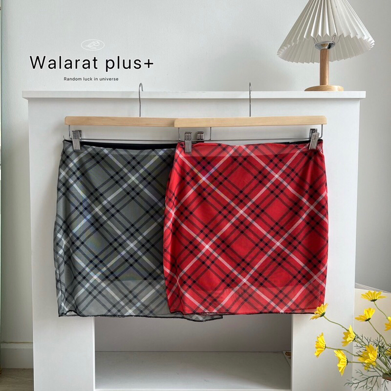 Baki Skirt กระโปรงทรงเอลายสก๊อตชีฟองซีทรูมีซับใน สาวอวบไซส์ใหญ่ (มีไซส์เอว30-42)