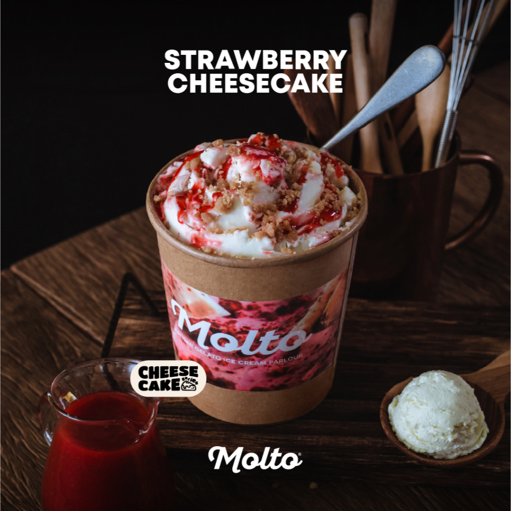 Molto ไอศกรีม รสสตรอว์เบอร์รี ชีสเค้ก 16 ออนซ์ - Molto Ice cream Strawberry CheeseCake 16 oz. ‼️4ถ้ว