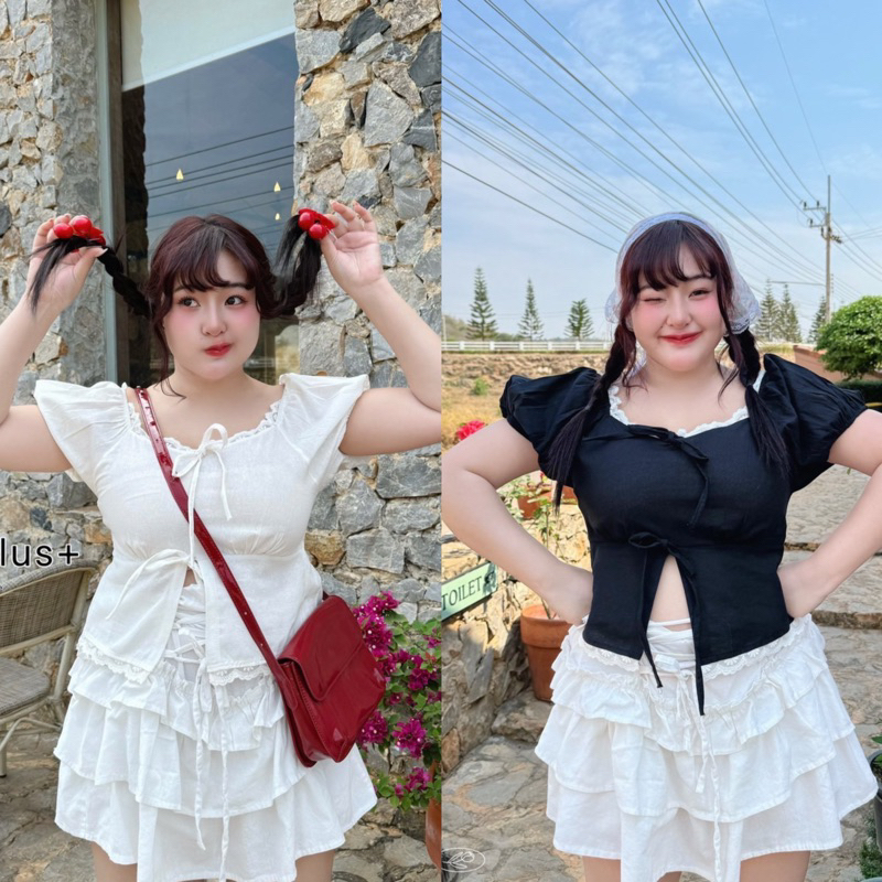 เสื้อแขนตุ๊กตาติดลูกไม้ สาวอวบสาวอ้วน สม็อคคหลังเข้ารูป ดีเทลน่ารักสุดๆ ใส่สบายผ้าไม่ร้อน