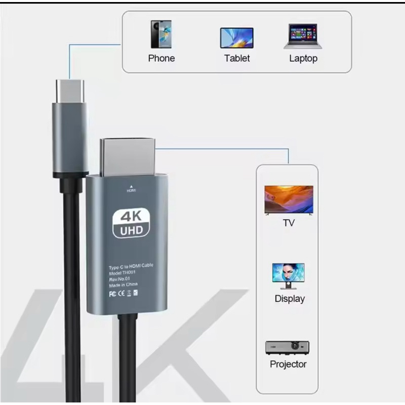 สาย USB C เป็น HDMI 4K อะลูมิเนียมชนิด-C TO HDMI รองรับ Thunderbolt 3 & 4สำหรับ iPhone 15 Series แมคiPad Pro Dell และ HP - รูปที่ 6