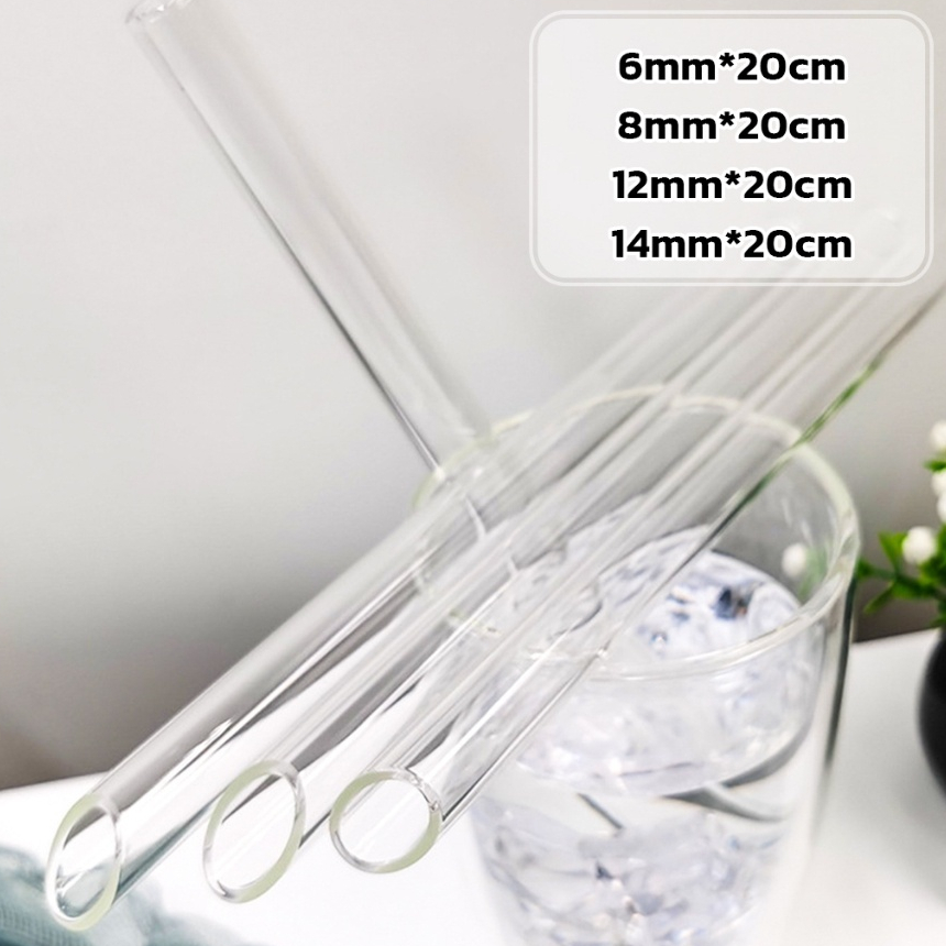 กว้าง 4 ขนาด หลอดดูดน้ำ แบบแก้วใส ปลายเฉียง ใช้ดื่มชานม ชาไข่มุข ความยาว หลอดดื่ม 20 cm glass straw