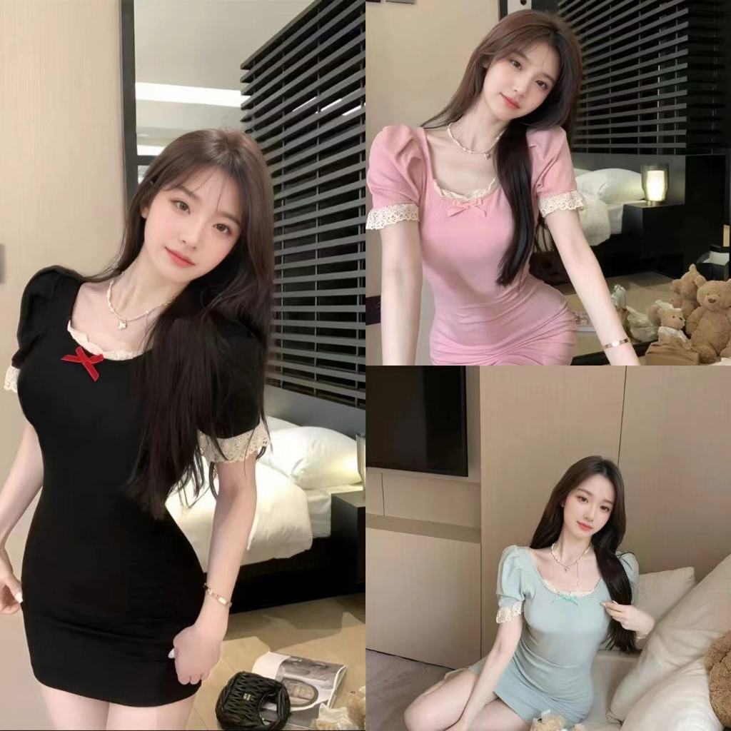 สุดคุ้ม! เดรสบานผู้หญิง กระโปรงรัดสะโพก สาวฮอต ชุดเดรสหน้าร้อนสไตล์เกาหลีแบบใหม่ ลายดอกไม้ทรงเอประดับโบว์