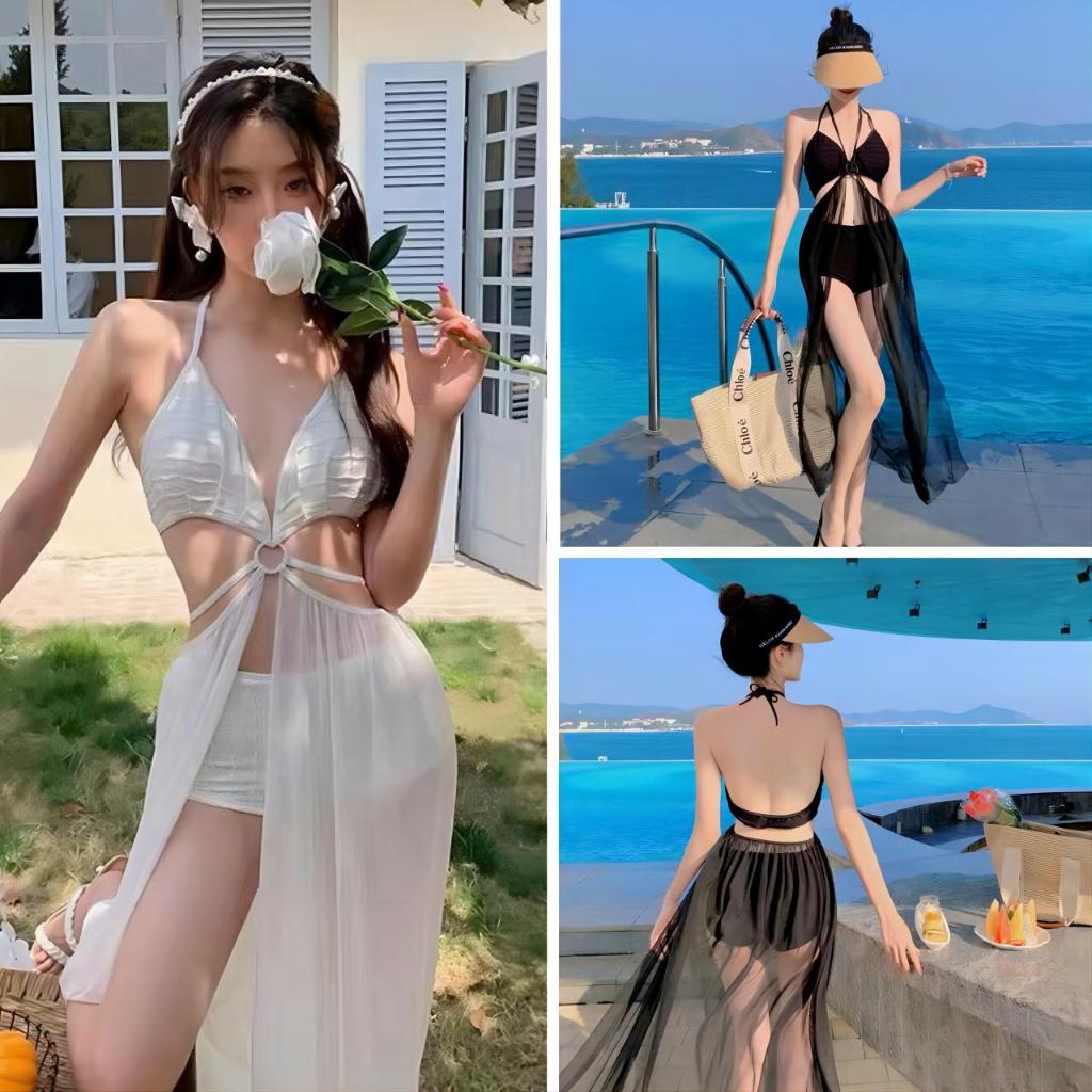พร้อมส่ง ชุดว่ายน้ำเซท2ชิ้น มีขาว กับ ดำ ชุดว่ายน้ำ บิกินี่แฟชั่น summer bikini ชุด ผูกคอ โชว์หลัง set bikiniผ้าเนื้อดี