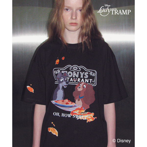 Ronron Pasta Lady and The Tramp Over Fit T Shirt (Black, White)