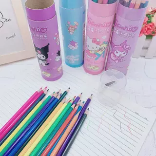 สีไม้ ดินสอสี 24 สี พร้อมกบเหลา ลายการ์ตูน Sanrio