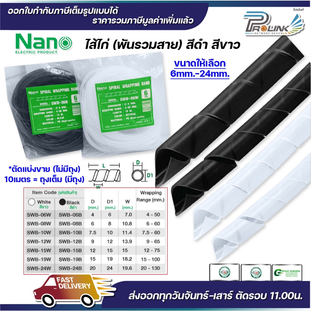 (แบ่งขาย) nano ไส้ไก่ พันสายไฟ เก็บสาย จัดสาย ขนาด 6mm.ถึง 24mm. มีทุกขนาด spiral wrapping band