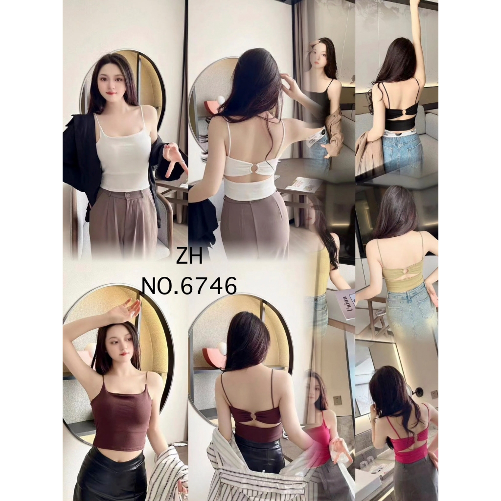 zh-foreve.6746 เสื้อสายเดี่ยวผ้าฝ้าย บราสายเดี่ยวฟองน้ำในตัว