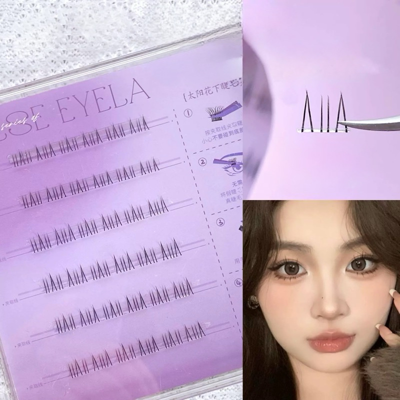 C-10 BQI ขนตาล่าง 3D แบบช่อ มีกาวในตัว ความงอนแบบ D curl ดวงตากลมโตธรรมชาติ เหมาะสำหรับมือใหม่ ทนทาน ใช้งานซ้ำได้