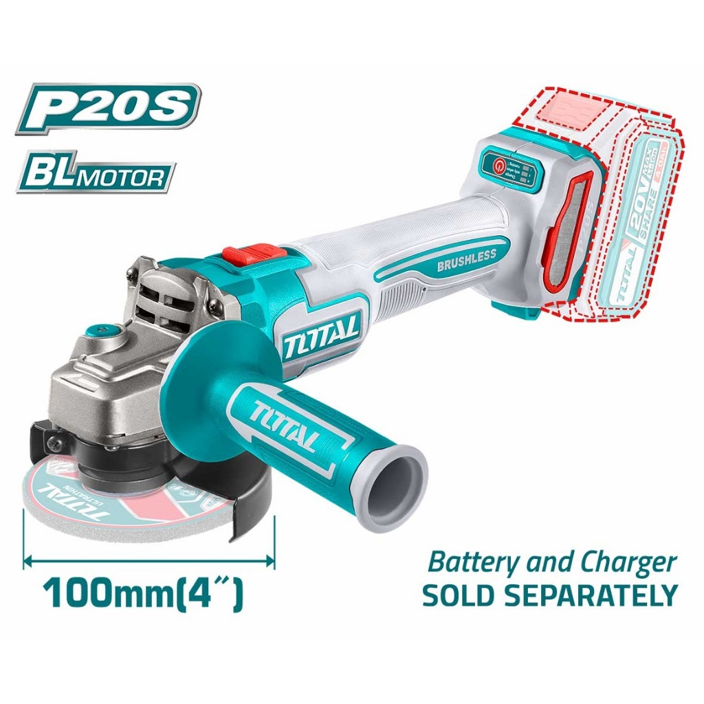 TOTAL เครื่องเจียร์ไร้สาย แบตเตอรี่ 20 โวลต์ รุ่น TAGLI21104 (แทนTAGLI1002) ลูกหมู ไร้สาย BL Motor