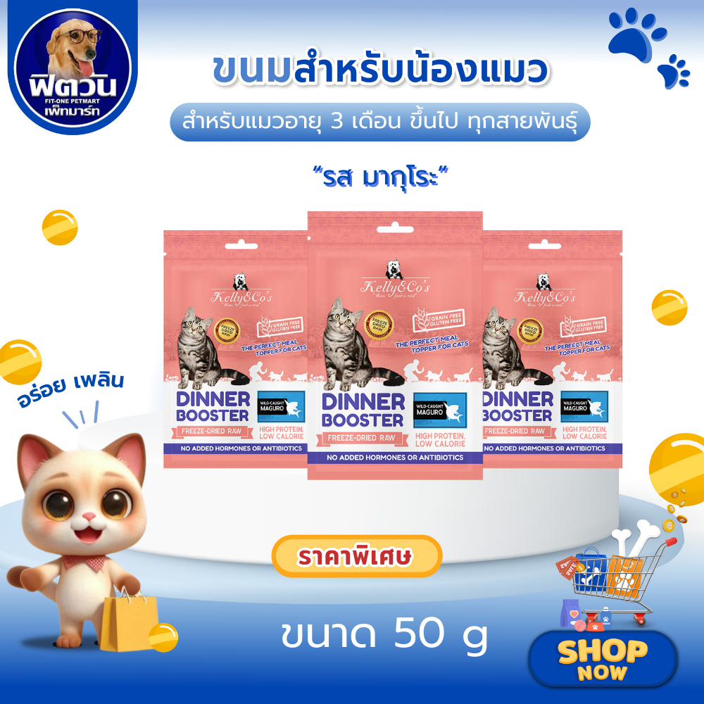Kelly and Co's CAT BOOSTER ผงโรยอาหาร สำหรับแมวทุกสายพันธุ์ทุกช่วงวัย เพิ่มความอยากอาหาร รสปลาทูน่าม