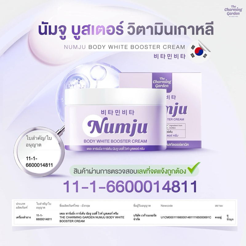 Numju นัมจู บูสเตอร์วิตามินเกาหลี สูตรรอบแตกลาย Numju Body White Booster Cream นัมจูกระปุกม่วง