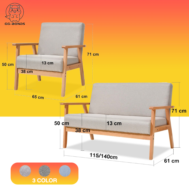 GGB โซฟา 3/2/1 ที่นั่ง โซฟาห้องนั่งเล่น 140cm สไตน์นอร์ดิก นุ่มและสะดวกสบาย ไม้เนื้อแข็ง Sofa