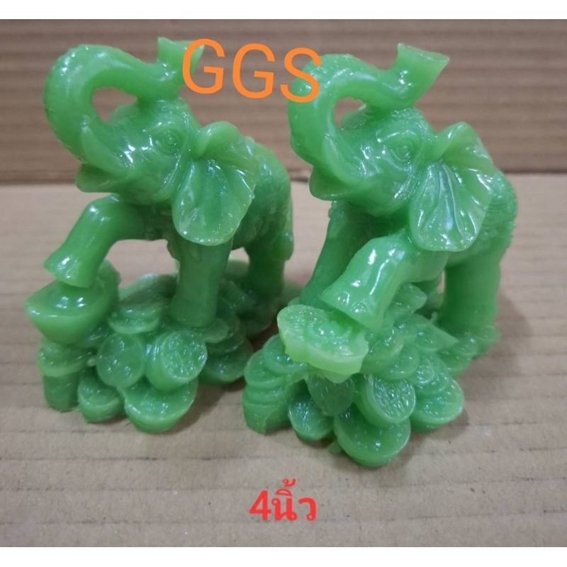 สัตว์มงคลช้างคู่สีหยก 2ตัว/คู่สูง 4นิ้ว