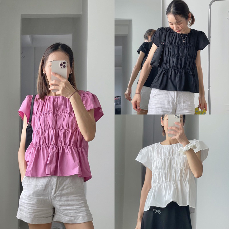 (S-3XL) CHAWY Mali cute cotton blouse 🍅🧤 C4562 เสื้อเบลาส์ เสื้อเบลาส์มินิมอล มี 3 สี ม่วง ดำ ขาว