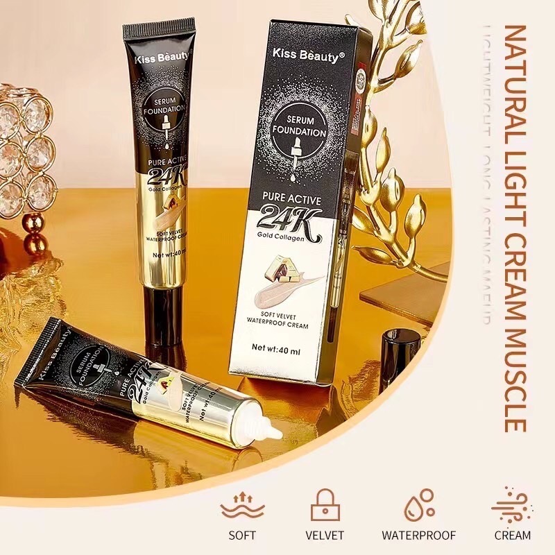 (68474) Kiss Beauty Pure Active 24K Foundation รองพื้นทอง คอลลาเจน เนื้อแมท ปกปิด กันน้ำ ติดทนนาน (ข