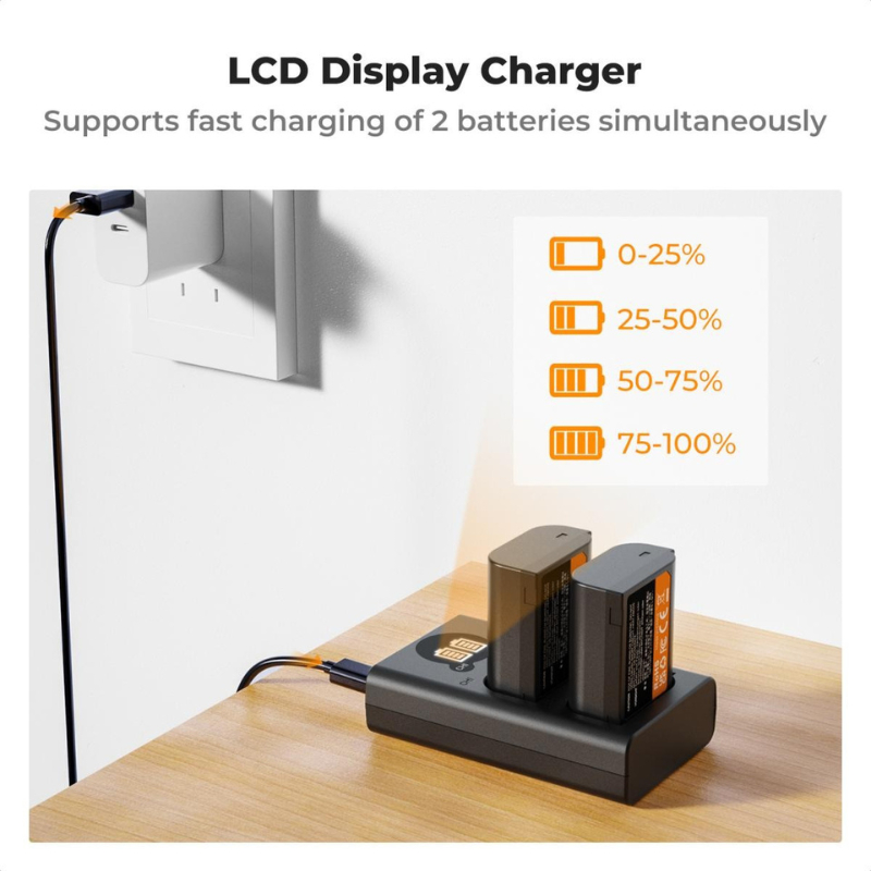K&F DMW-BLK22 Charger LCD Screen and 2 Pack Battery