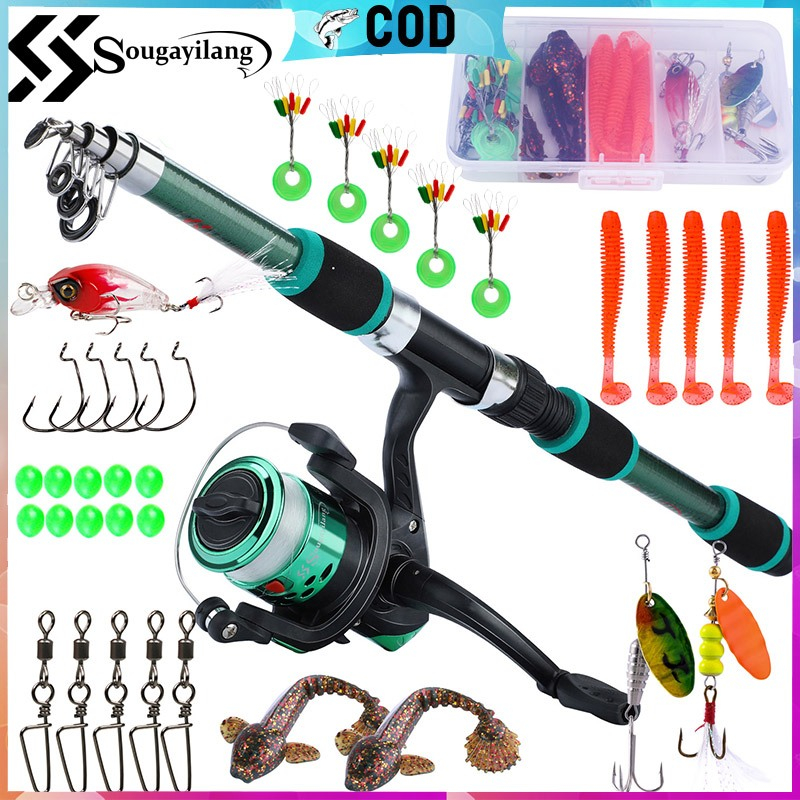 Sougayilang ครบชุด 1.8M Telescopic / แบบพกพาเบ็ดตกปลา 5.2: 1GR 3BB เบ็ดตกปลากลางแจ้ง