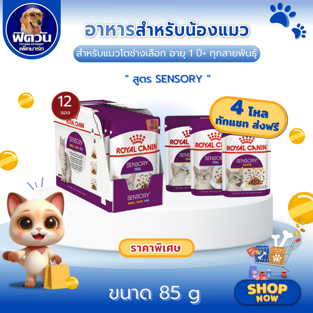 Royal Canin SENSORY FEE Pouch อาหารแมวเปียก ชนิดซอง 85 กรัม (1กล่อง x 12 ซอง){อาหารเปียกแมว}