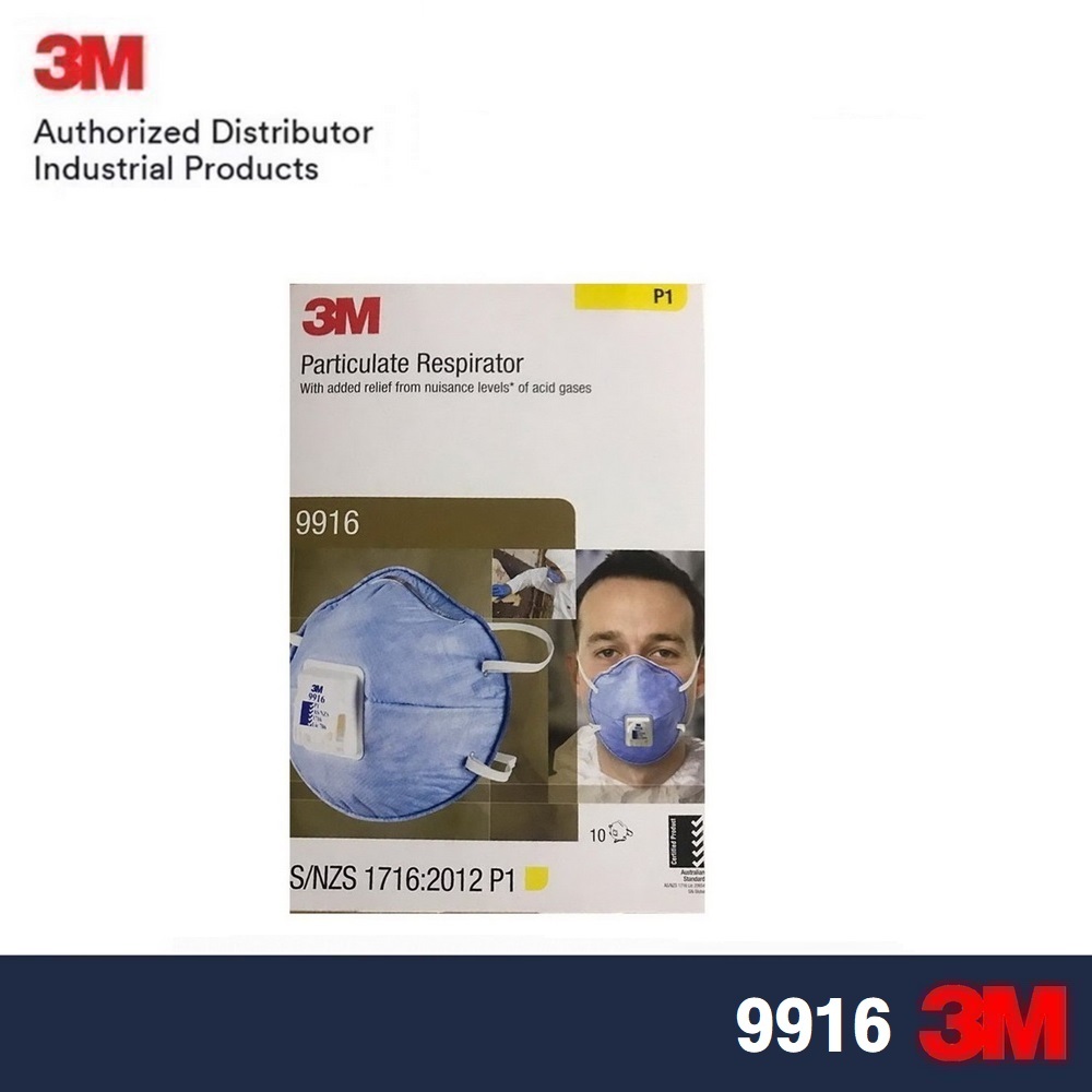 3M (x10ชิ้น) 9916 P1 มีวาล์ว ดักจับฝุ่นละออง PM2.5 กันกลิ่นควันรถ ป้องกันไอระเหยสารเคมี กรดแก๊ส กันก