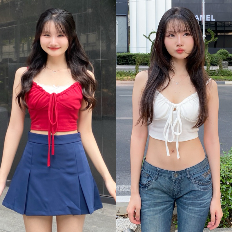 (ล้างสต๊อก) 𝘚𝘶𝘯.𝘵𝘶𝘳𝘥𝘢𝘺 เสื้อสายเดี่ยว Kitter กระชับยืดได้เยอะใส่สบาย เชือกผูกใช้ได้จริง ปรับขนาดได้