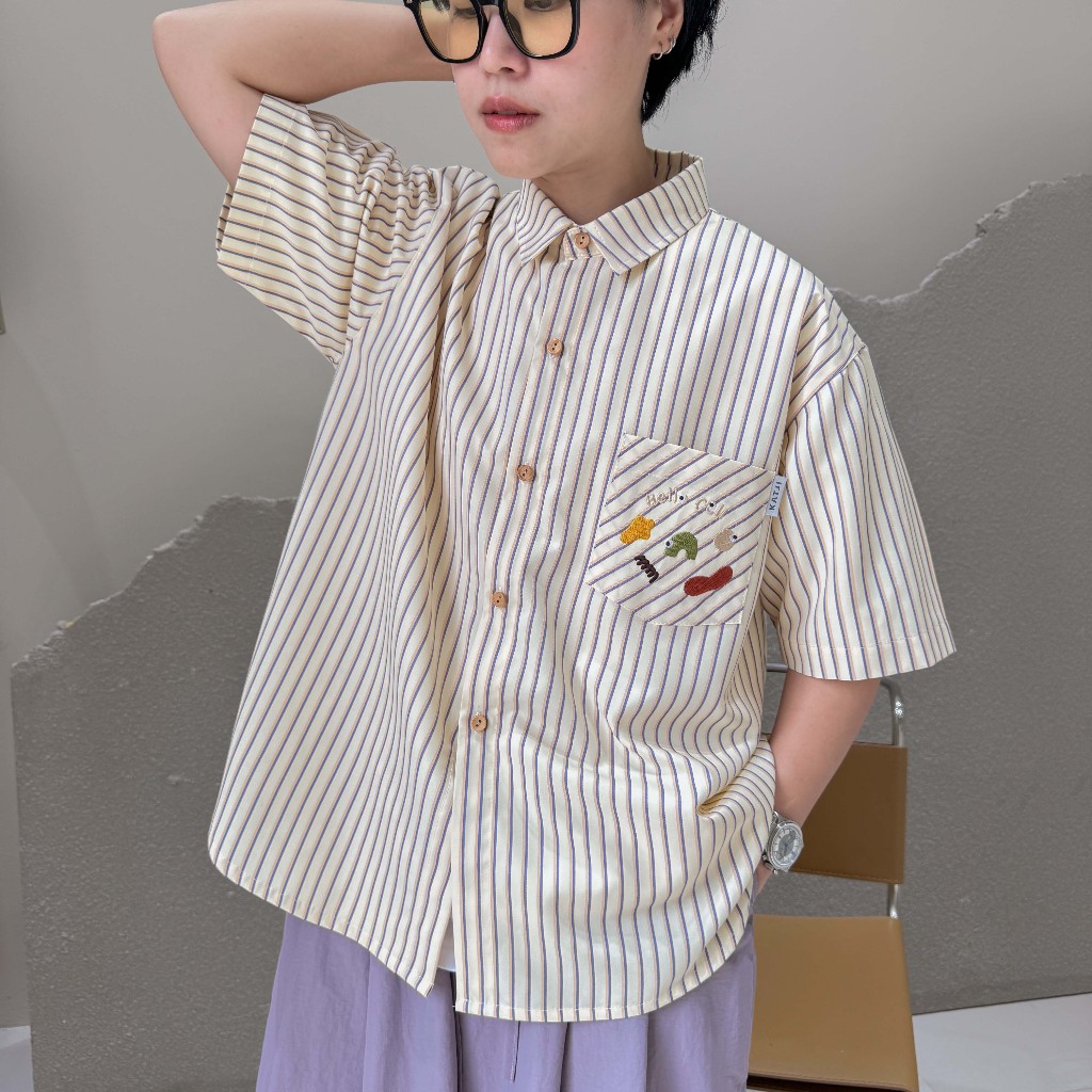 katji / พร้อมส่ง TaTar Shirt เสื้อเชิ้ตผ้ารีดง่ายใน3วิ ทรง oversize ปักลาย ผ้าลาย