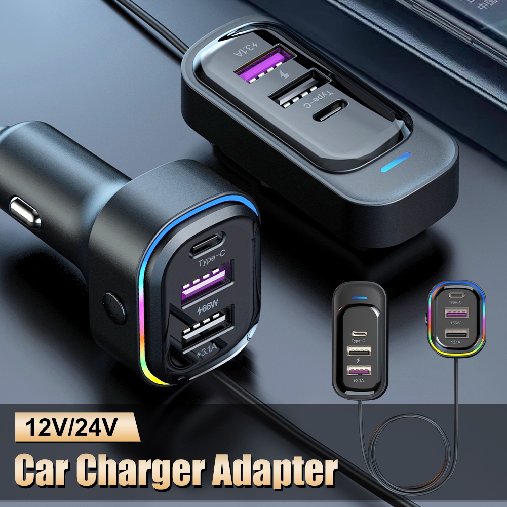 อะแดปเตอร์เครื่องชาร์จรถยนต์, 66W, 12V, 24V, เอาท์พุท USB 6 ตัว, เครื่องชาร์จ Type-C สำหรับรถยนต์