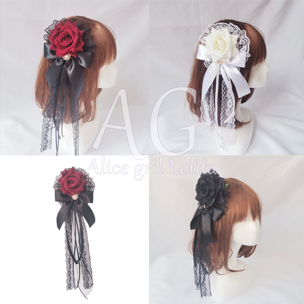 สไตล์โกธิค การแอบอ้าง ดอกกุหลาบ สายรัดผม เฮดเดรสโลลิต้า Headdress Bonnet Lolita ที่คาดผมลูกไม้ โลลิต้า คอสเพลย์