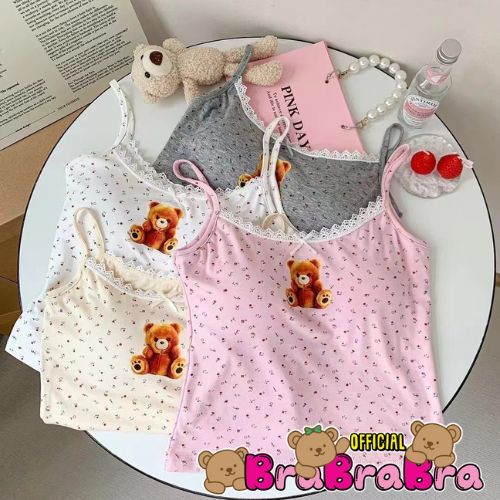 [ส่งจากไทย] 𝑩𝒓𝒂𝑩𝒓𝒂𝑩𝒓𝒂 #bra-273 สายเดี่ยวผ้านิ่ม มีฟองน้ำ ลายหมี น่ารัก