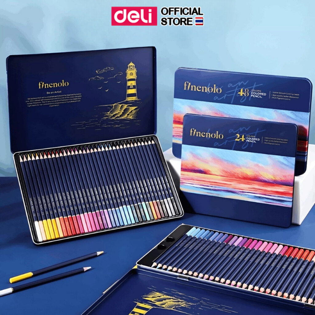 ดินสอสีไม้ 24/36/48/72 สี Deli ดินสอสี สีไม้แท่งยาว กล่องเหล็ก สีเข้มสดใส เม็ดสีแน่น เครื่องเขียน อุปกรณ์วาดภาพ พร้อมส่ง