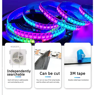 แถบไฟ Led WS2812B 60 Leds/M DC5V ไฟ RGB ยาว 2ม. 5ม. ยืดหยุ่น แถบไฟ Led Strip ตัวควบคุมเพลง LED บลูทูธ