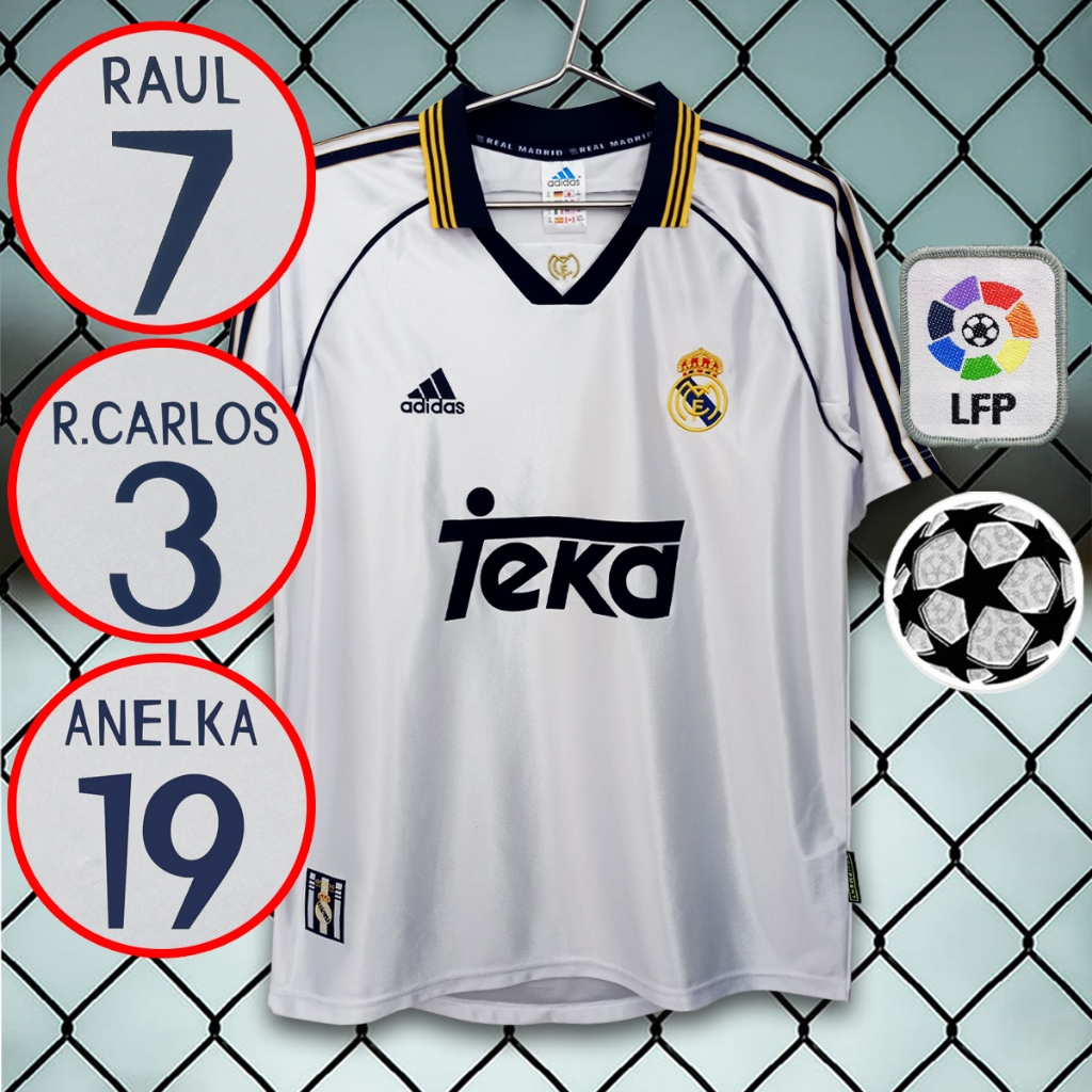 เสื้อฟุตบอลย้อนยุค ทีม รีล มาดริด เสื้อ REAL MADRID เหย้า ปี1999-00 RT0010 รับทำชื่อเบอร์ ไซส์เอเชีย S-2XL