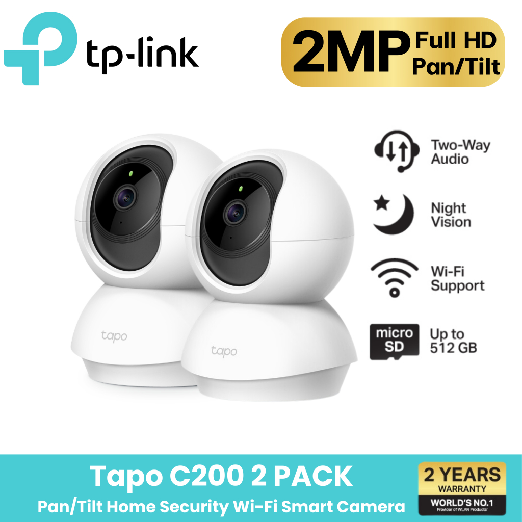 TP-Link Tapo C200 [แพ็คคู่สุดคุ้ม] กล้อง Wifi ความละเอียด Full HD 1080p หมุนได้ ซูมได้ มีไมค์มีลำโพงในตัว คุยโต้ตอบกัน